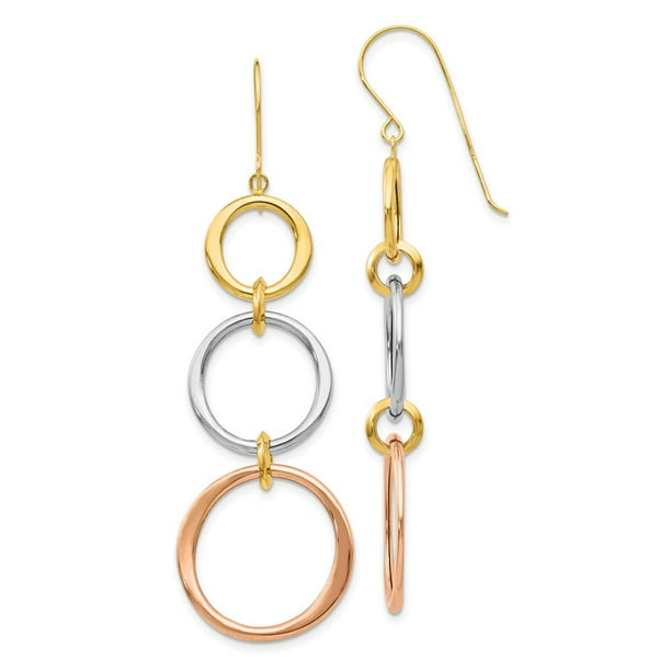 Best Quality Free Gift Box 14k Tri-color Dia-Cut Open Ovals Dangle Earrings 